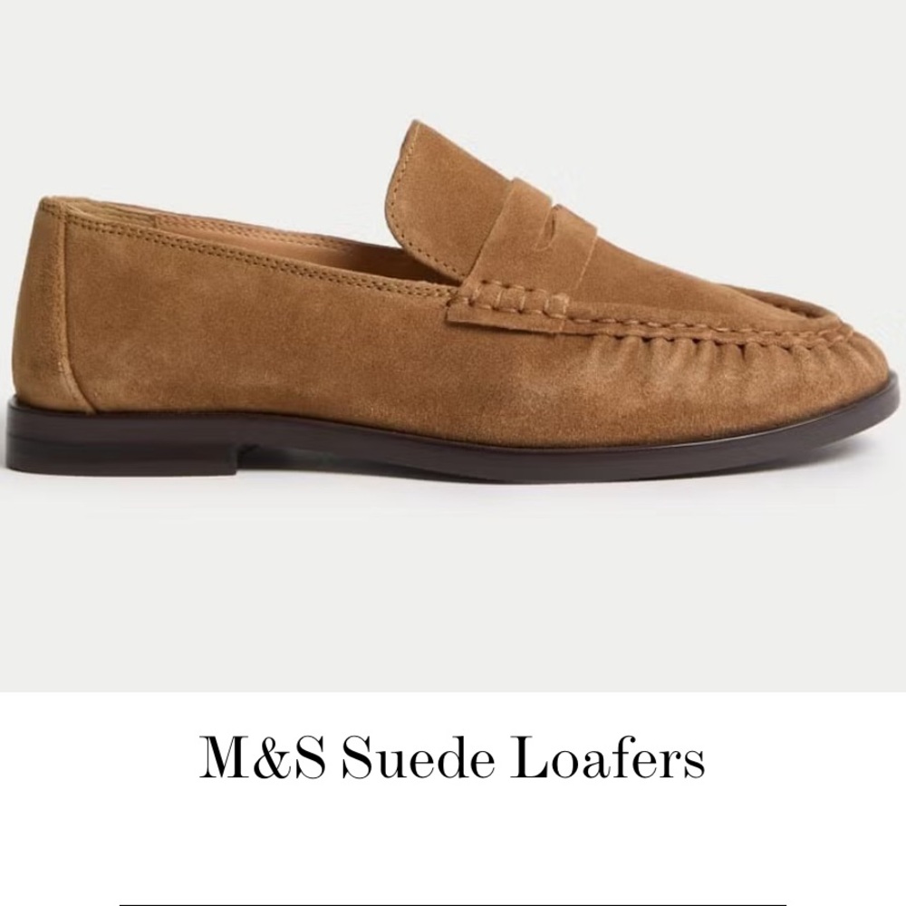 Mark & Spencer 38 Tan Suede Leather Loafers Viral